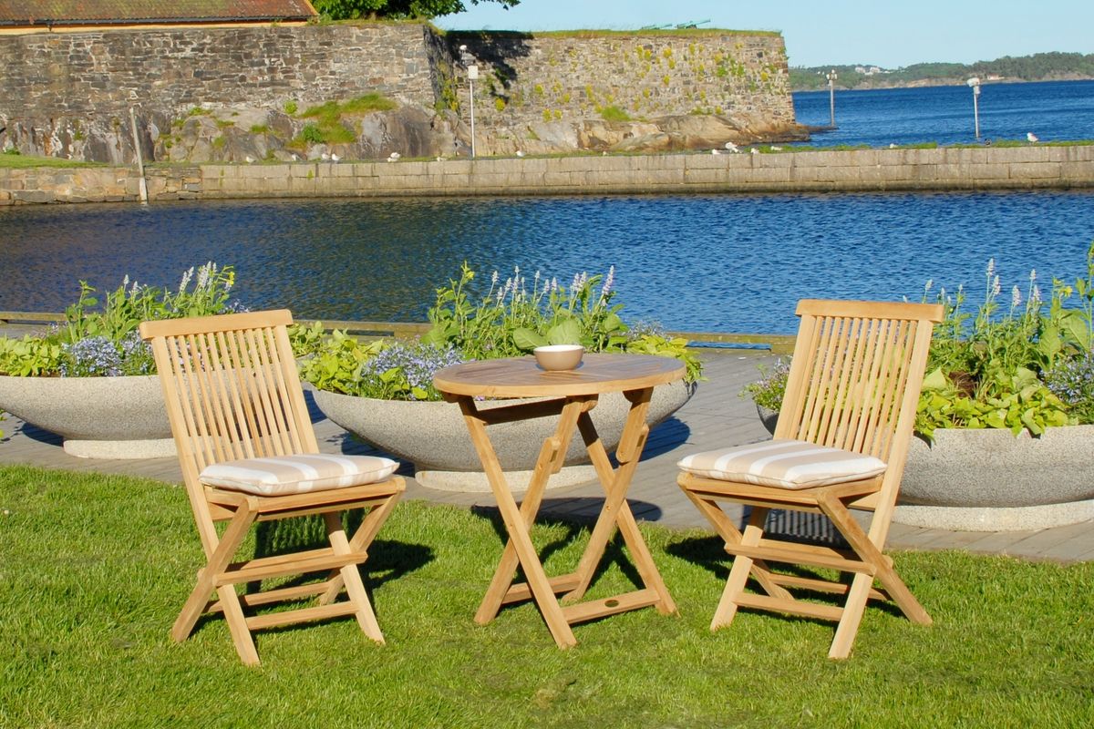 Skagen sett 2 klappstoler+bord Ø70 cm - teak