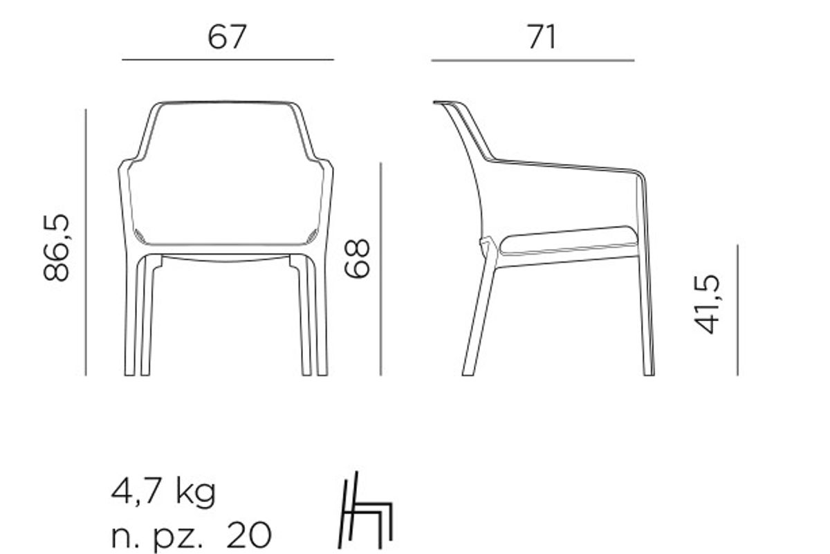 Nardi Net sett 2 hvilestoler m/puter+bord - gråbeige