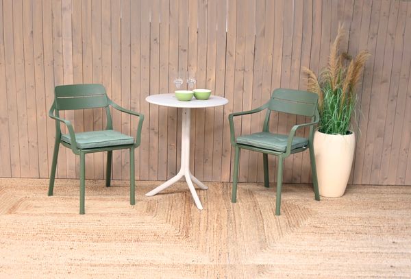 Hovedbilde Nardi Cassia sett 2 spisestoler+bord Ø60 cm - kaktusgrønn/cordabeige