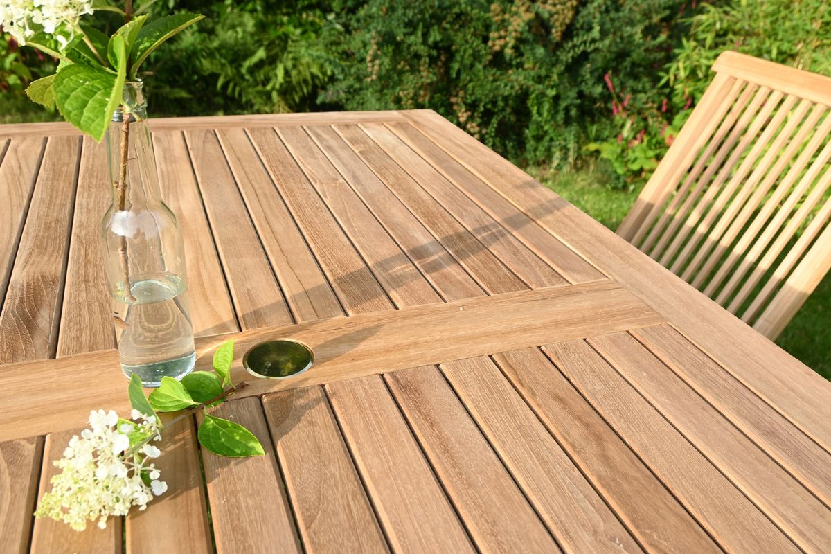 Figaro sett 4 stabelbare stoler+bord 150x90 cm - teak