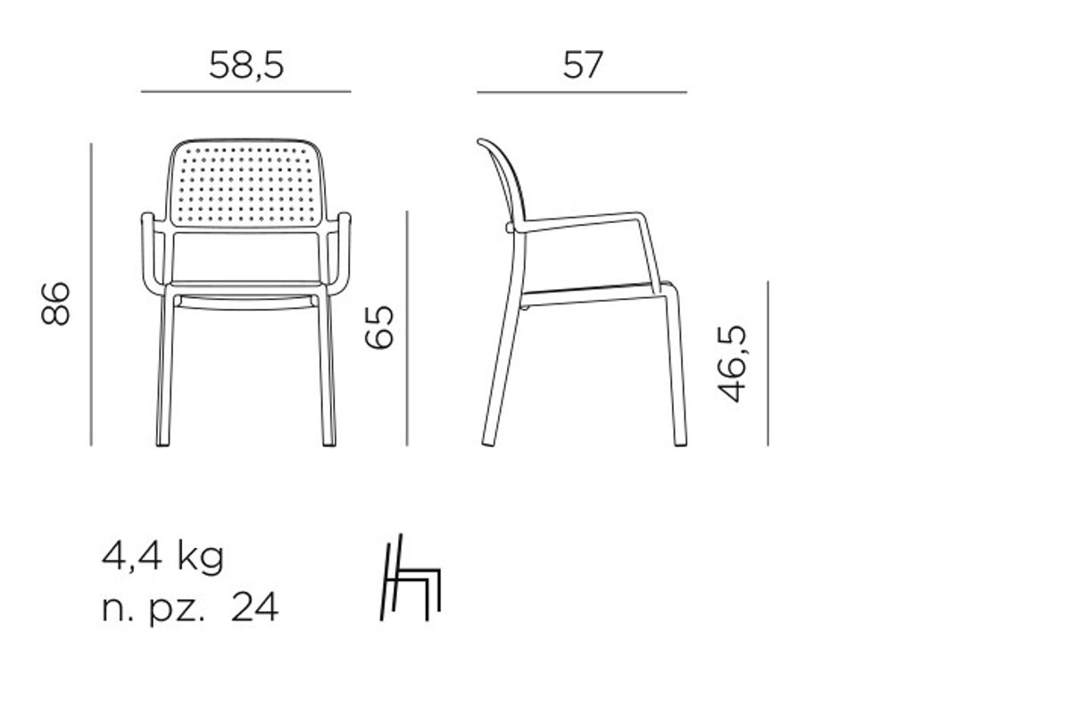  Nardi Bora sett 2 spisestoler+Step bord Ø60 cm - antrasittgrå