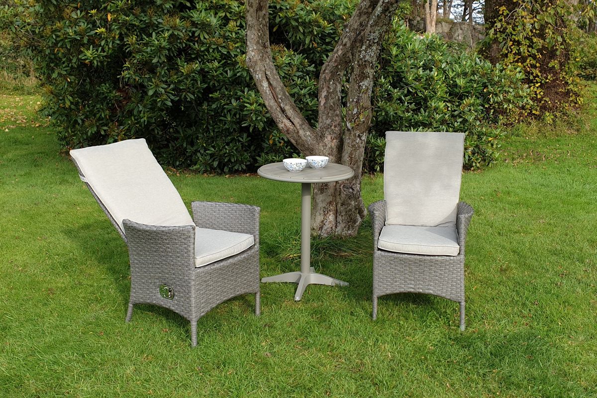 Palermo sett 2 stoler m/puter+bord Ø60 cm - gråmelert/sandgrå