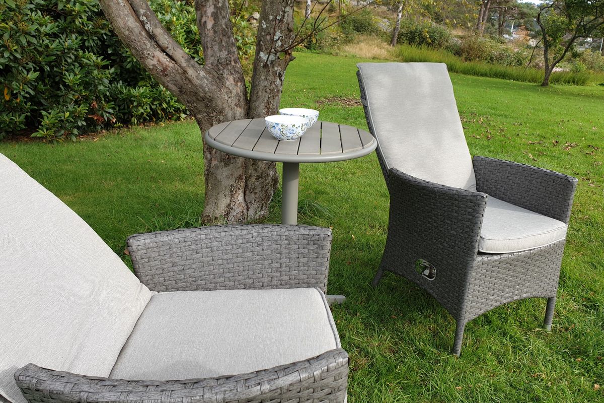 Palermo sett 2 stoler m/puter+bord Ø60 cm - gråmelert/sandgrå