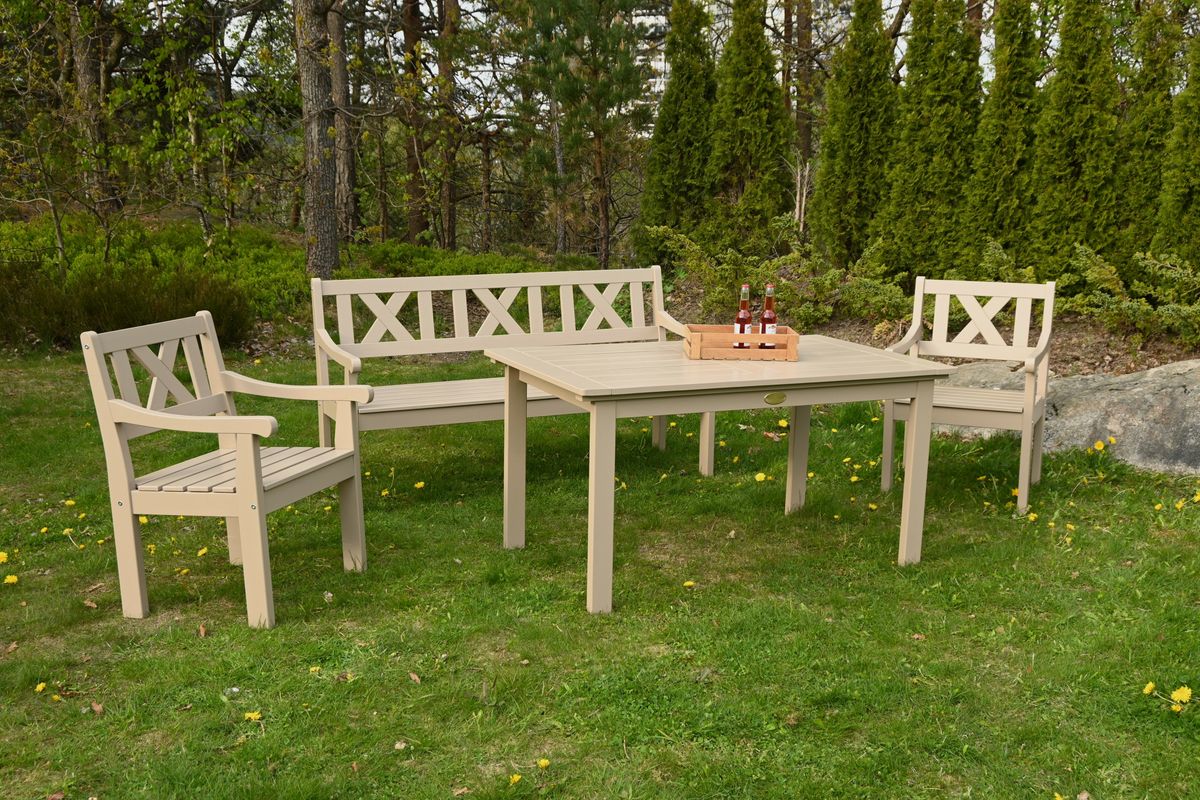 Lakkøy sett 3+1+1 m/puter+spisebord - sandbeige/Kobber